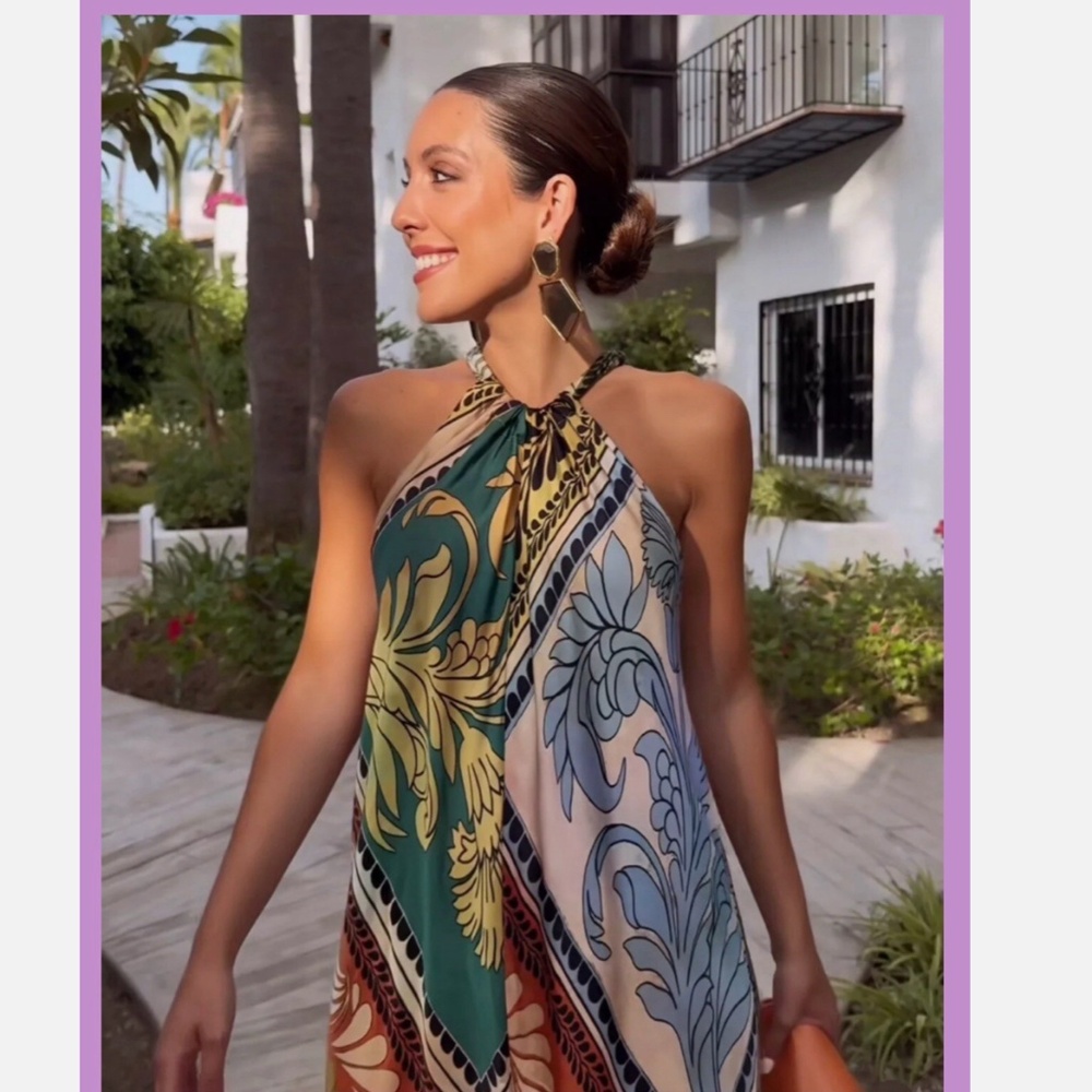NEW ZARA ADJUSTABLE TIED HALTER NECK PRINTED DRESS ZW COLLECTION
